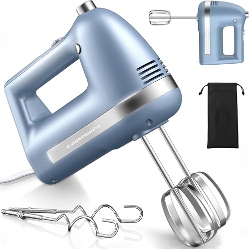 Electric Hand Mixer, Powerful Hand Mixer Electric Handheld with 304 Beaters, Dough Hook, Whisk, Hand Held Mixer with Turbo for Baking Cakes, Eggs, Cream Food(Blue)