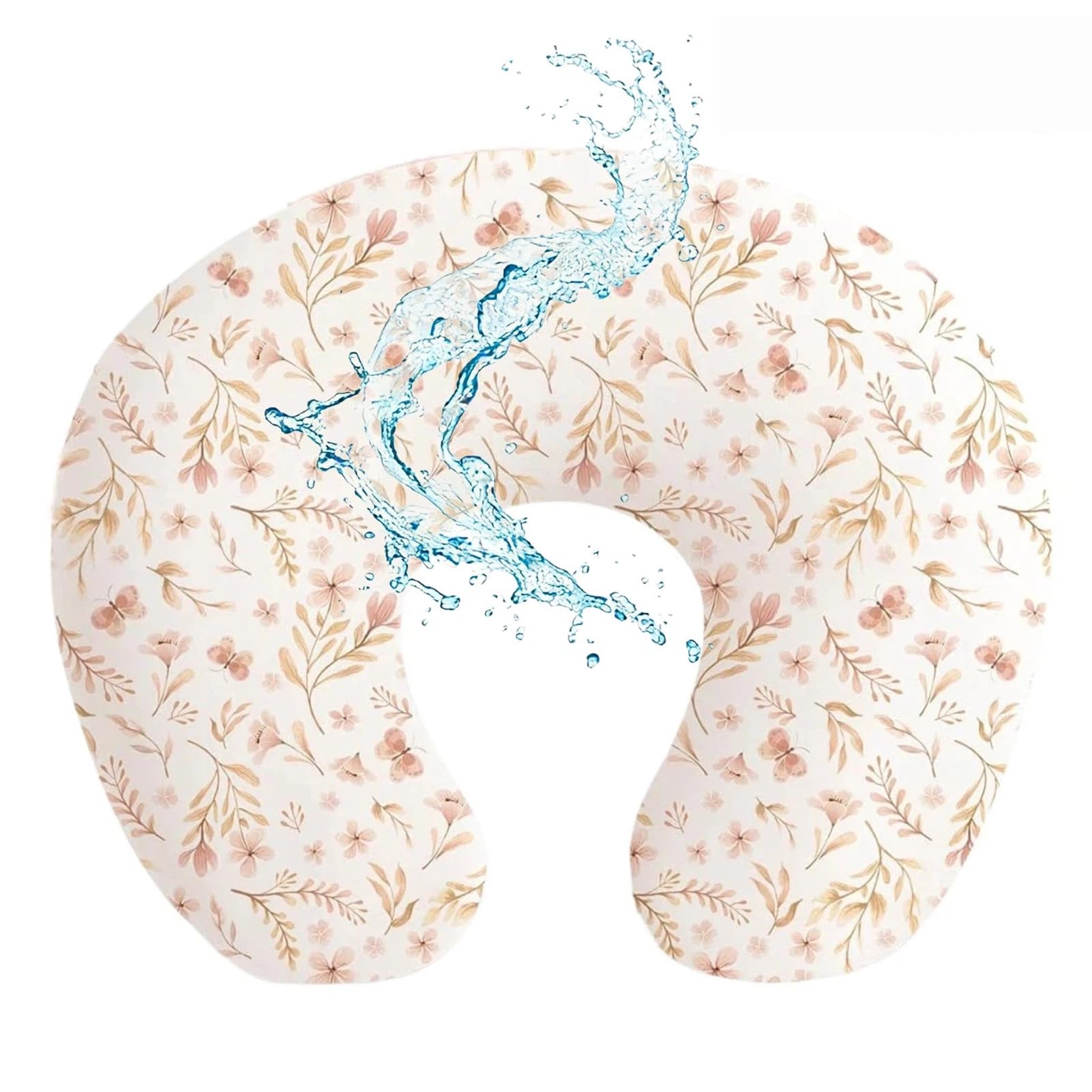 Baby Waterproof Nursing Pillow Cover, Stretchy Nursing Covers for Breastfeeding Pillows, Adorable Infant Feeding Pillow Slipcover for Baby Boy and Girls, Pink Flower