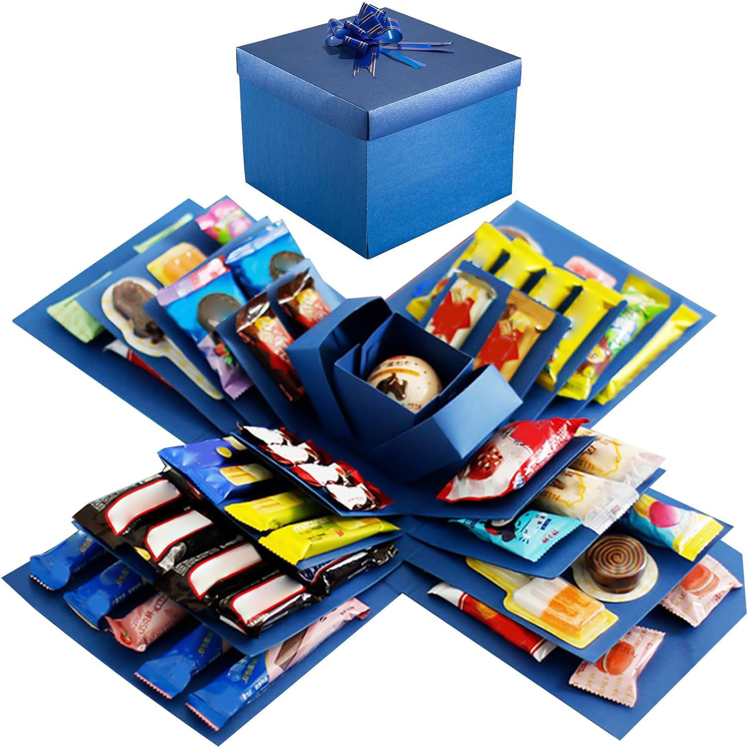 DIY Explosion Gift Box, 5 Layer Snack Explosion Box with Ribbon, Scrapbooking Boxes, Photo Album, Photo Gifts, Creative Surprise Pop Up Boxes for Birthday, Christmas, Wedding, Anniversary (Blue)