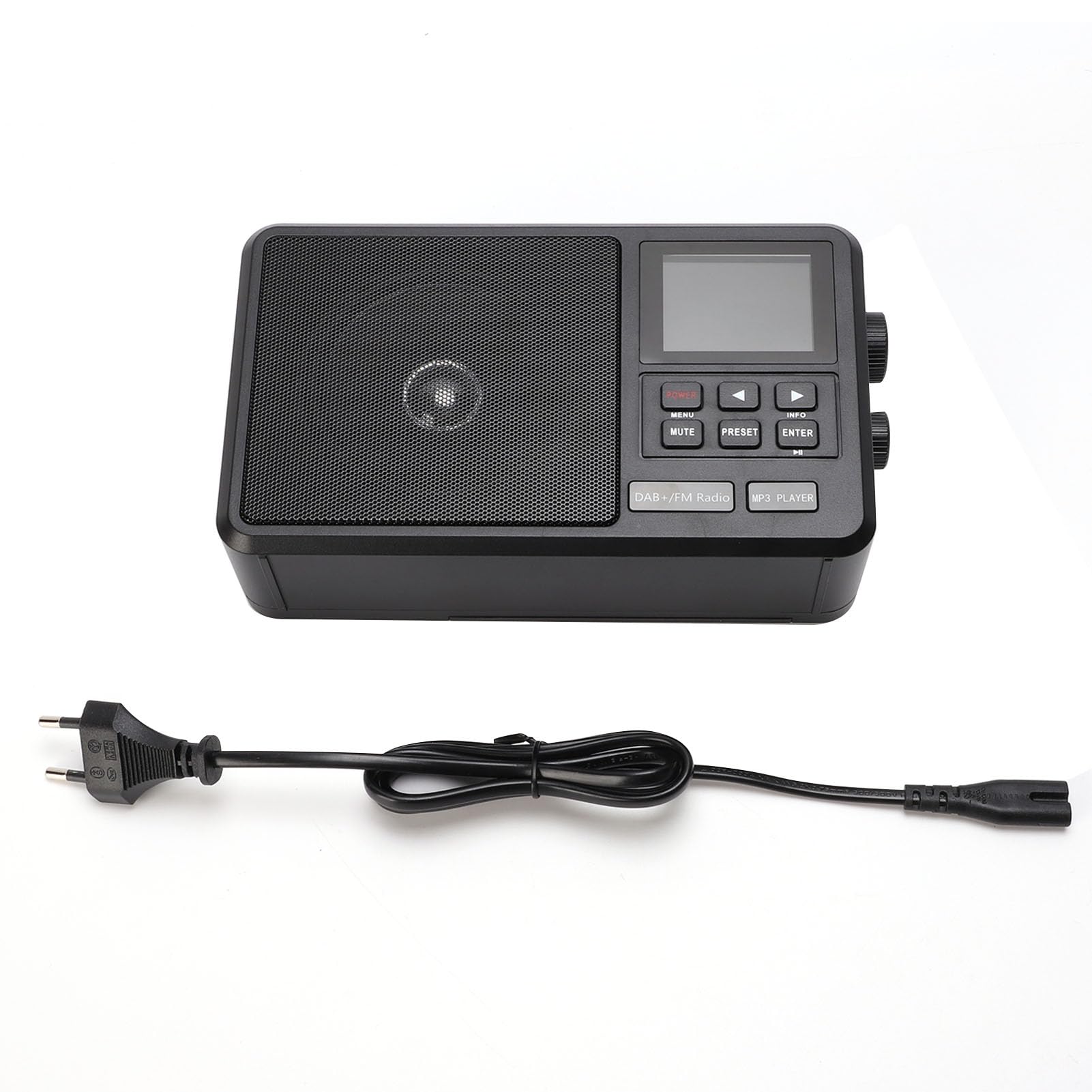 VBESTLIFE Radio FM Dab Portátil con Altavoz Bluetooth, Mini Radio Recargable con Pantalla LED y Conector para Auriculares, Tamaño de Bolsillo con Dispositivo de Mano (Enchufe Europeo 220V)