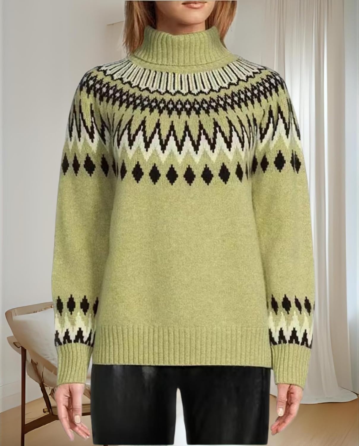 Women's Geometric Print Turtleneck Sweater Winter Warm Long Sleeve Casual Top for Vacation and Daily Wear - Image 6