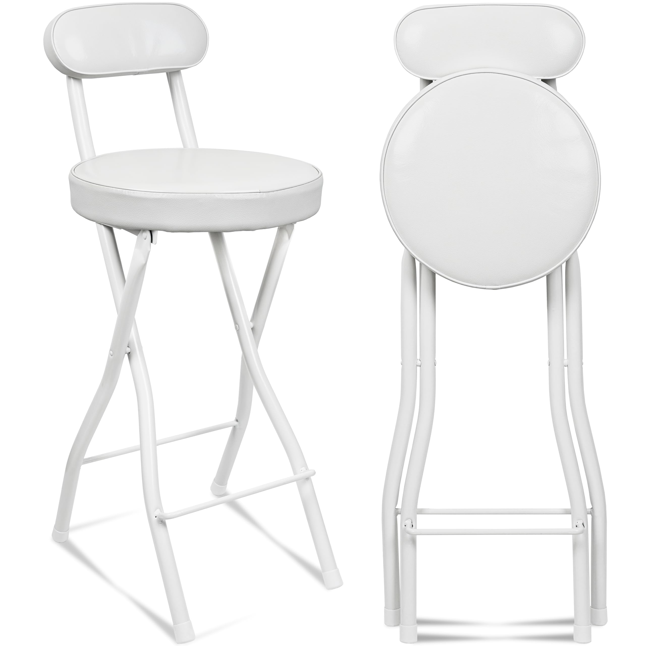 Photo 1 of ***MINOR DAMAGE*** UWEAR Folding Bar Stool with Back,Tall Foldable Stool Seat Padded Portable Stools Counter Height Foldable Stools Chairs,Collapsible Stool for Adults Kitchen Island Guitar Barstools (White)