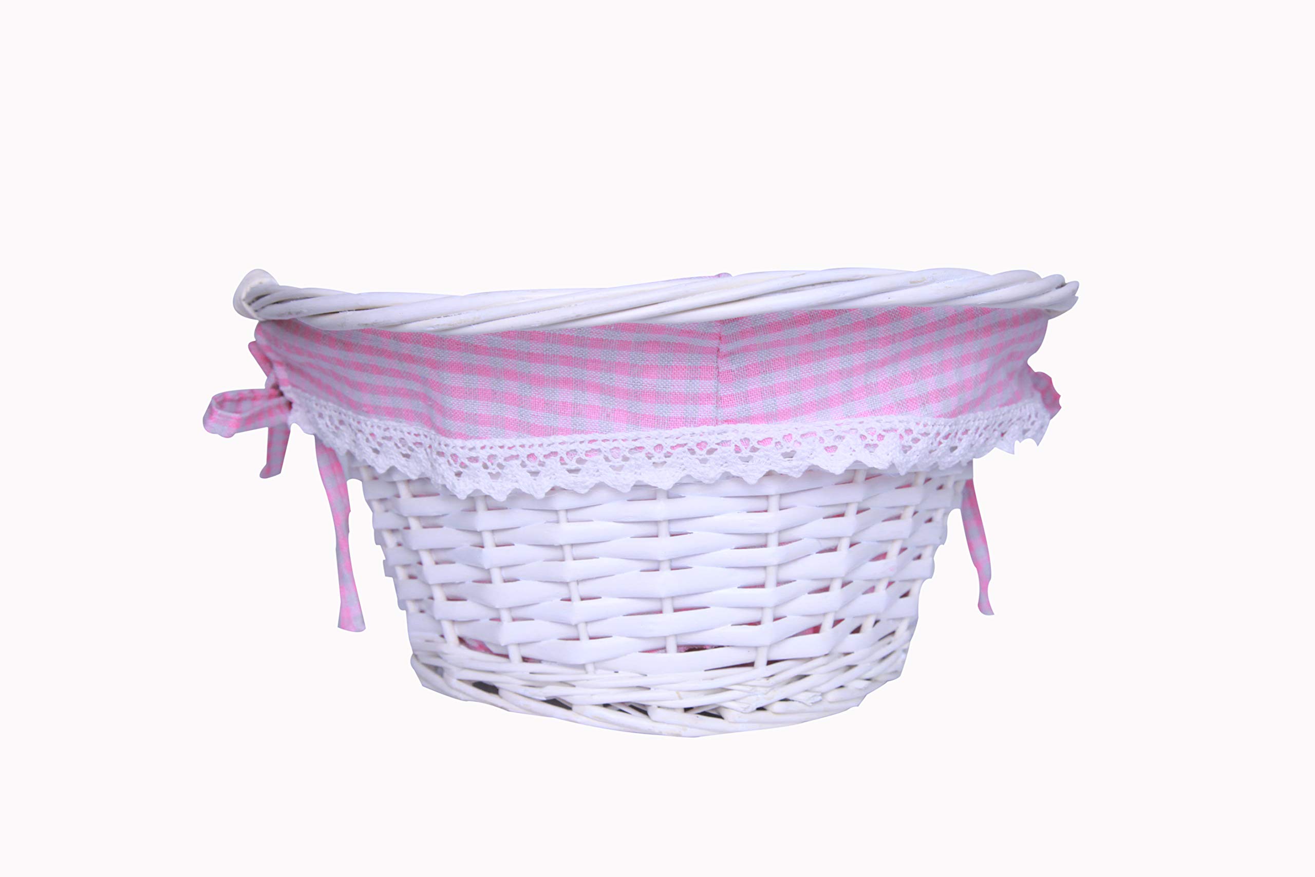 Oypeip Easter Basket Gift Basket Oval Willow Round Wicker Storage Basket With One Drop Down Handle Easter Baskets for Kids Fabric Cotton Linen For Office, Bedroom, Closet, Toys