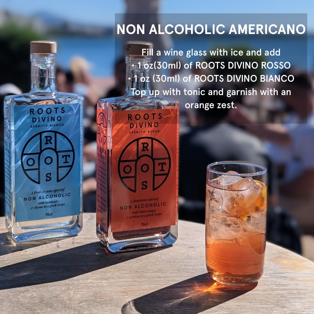 Roots Divino Rosso Vermouth Senza Alcol | Aperitivo senza alcol a base di vino, premiato con diverse medaglie d'oro | Realizzato a mano con arance amare greche e assenzio | 700 ml