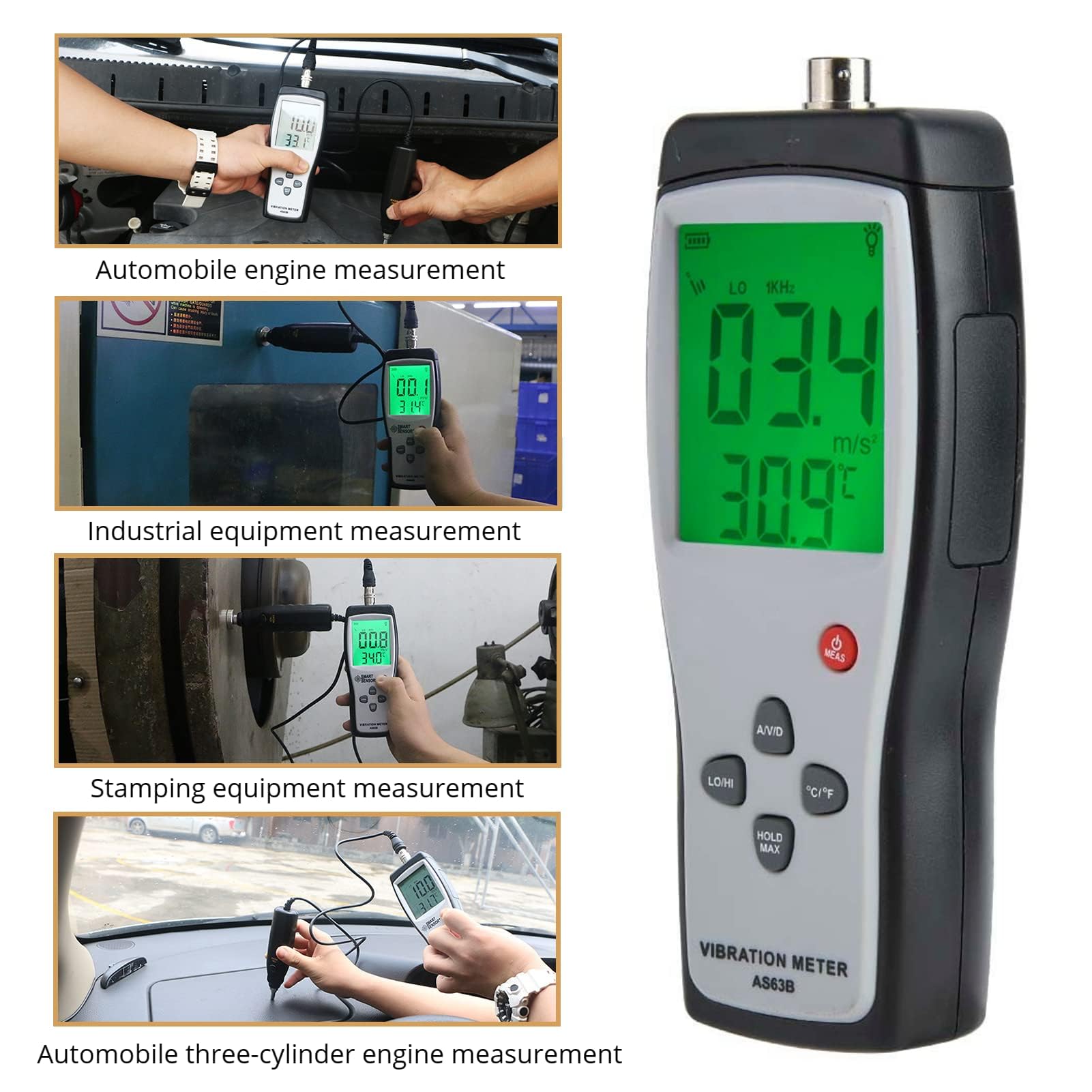 Analizzatore di vibrazioni Tester, tester di vibrazione LCD AS63B Tester di vibrazioni per analizzatore di vibrometro