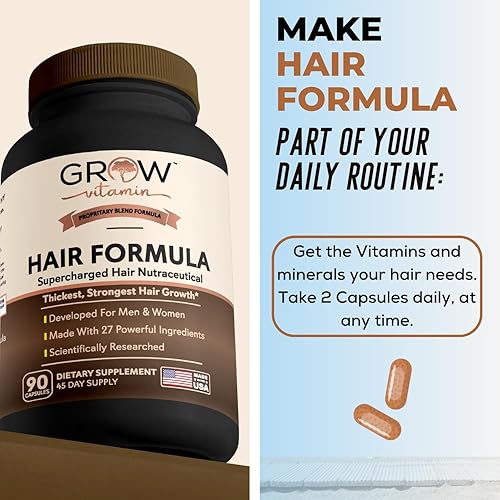Miniatura 8 de grow vitamin Fórmula capilar todo en uno para hombres y mujeres  Fórmula avanzada para el cabello incluye biotina, palma enana americana, bloqueador