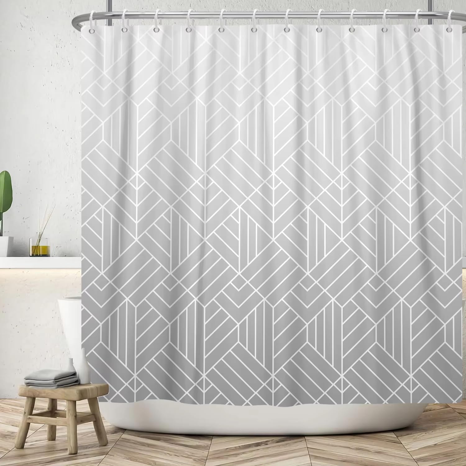 Tenda da doccia a strisce sfumate grigie,stile boho,minimalista,per il bagno,decorazione per la casa,impermeabile con ganci (160x200 cm/63x78 pollici (larghezza x altezza)
