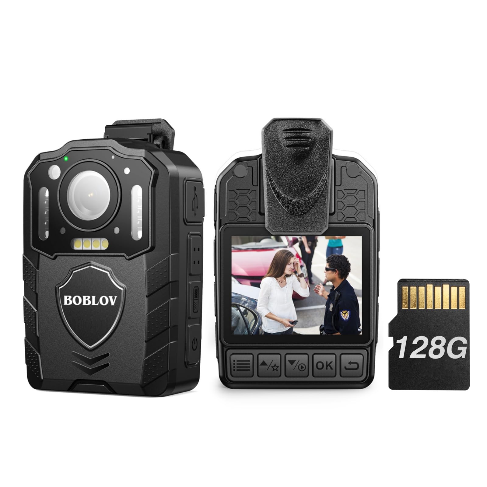 KJ25 1080P 128GB Body Camera, Built-in 3000mAh Large Battery for 13 Hours Video Shooting with Audio, Night Vision Body Worn Camera with Pre/Post-Recording, for Law Enforcement