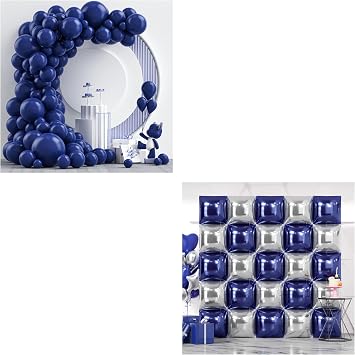 NISOCY 127PCS Navy Blue Latex Balloon Arch Garland Kit & Blue Silver Square Foil Balloons Wall Backdrop for Birthday Wedding Baby Shower Graduation Theme Party Decorations