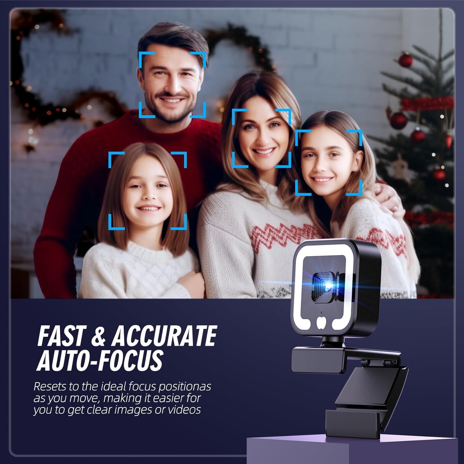 Webcam 4K con Microfono e Luce di Riempimento, Telecamera per Computer HD con Autofocus per Chiamate Video su PC, Laptop e Desktop, Lavorazione di Alta Qualità