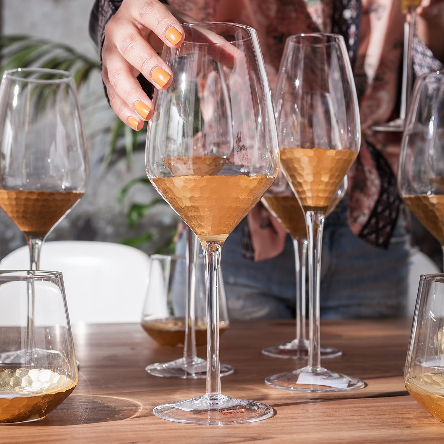 Kare Design Sektglas Gobi, Gläser-Set, 6-teilig, 330ml, Glas mit goldenen Details, Luxuriöser Kelch für festliche Tischdeko, Modernes Glas für Sekt & Prosecco