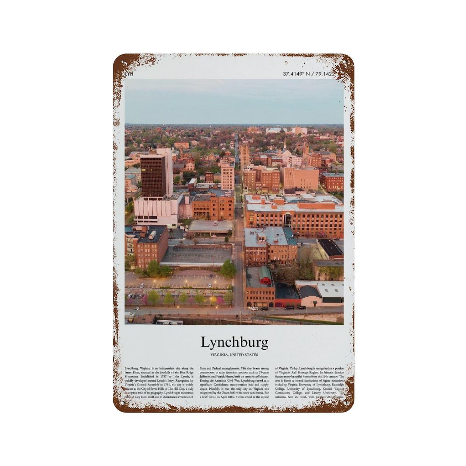 xiaoxiaoshen Lynchburg Virginia, United States, USA City Scenery Wall Decor Art Metal Tin Poster Modern Home Decor Art Home Bar Shop Decorations Vintage Sign 30x20cm