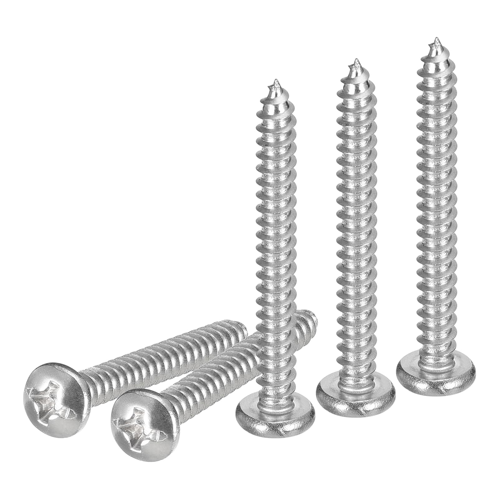 DTGN #6x1-1/4" Phillips Pan Head Self-tapping Screw - 50Pack - Bright Finish 304 Stainless Steel Sheet Metal Screws Wood Screws