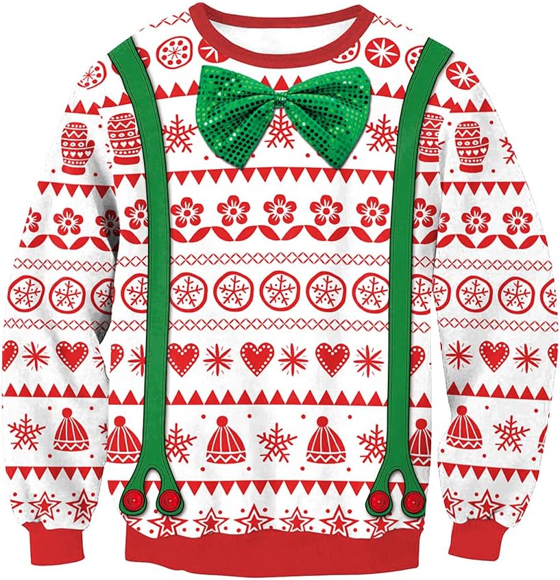 eBoutik - Festive Colorful & Jolly Christmas Jumpers - Novelty Unisex Funny Pullover Jumper - Great For Parties, Family Events, or Christmas Day (Christmas Bow Tie - Large)