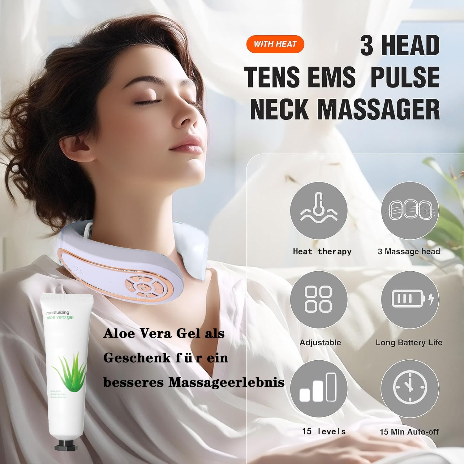 Masajeador Cuello Cervical, 3 Niveles Calefacción A Temperatura Constante Masajeador Eléctrico Portátil 4 Modos De Masaje Por Pulsos 15 Niveles De Intensidad Para El Cuello Y Los Hombros