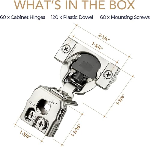 Vista 91 de Ravinte - Juego de 30 bisagras superpuestas, 15 pares de bisagras de cierre suave de 1.3 pulgadas para armario de cocina, bisagras ocultas de acero