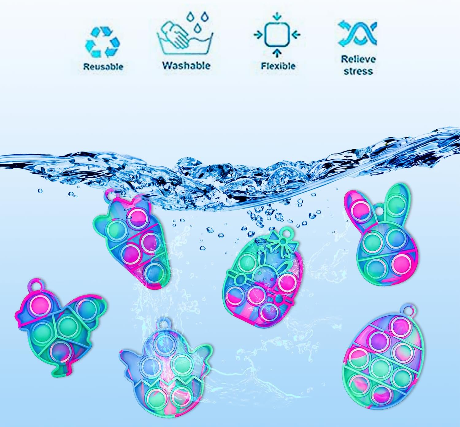 24 Pack Prefilled Easter Eggs with Mini Pop Keychain Fidget Toys Easter Eggs Filled for Kids Boys Girls Easter Basket Stuffers Party Favors Fillers Hunt