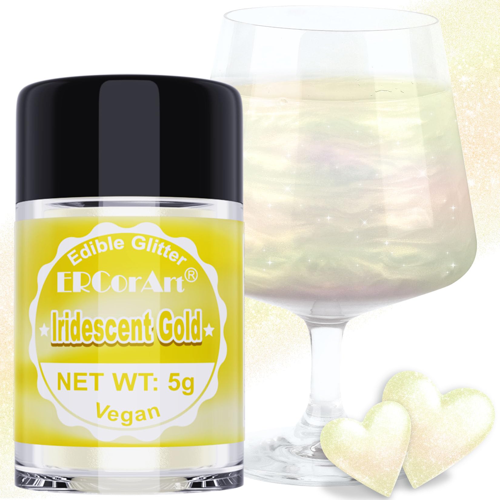 Edible Glitter - Luster Dust Edible for Cocktail Food Grade Drink Glitter for Cake Decorations, Easter Eggs, Baking, Macarons, Strawberries - 5g/Bottle (Iridescent Gold)
