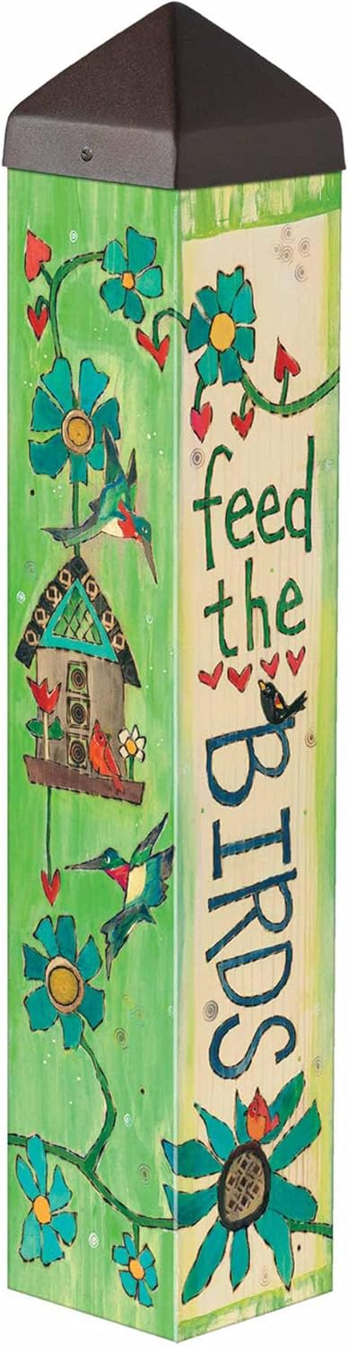 Studio M Art Pole, PVC Weather Resistant Pole with Vinyl Bowl 20 inches Tall Outdoor Decoration for Gardens, Patios, Yards, Landscaping and Birding Accessories, Feed The Birds