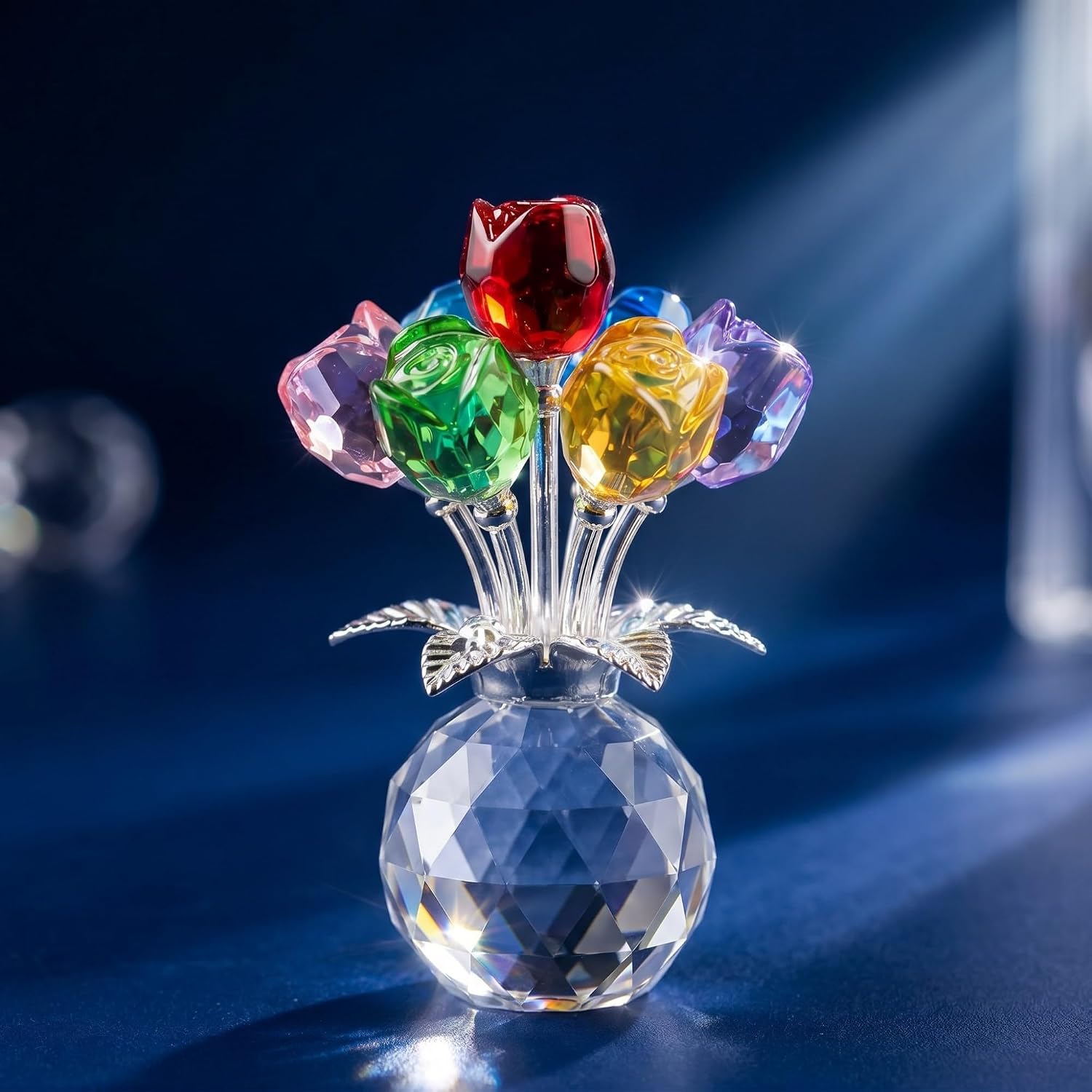Crystal Colorful Rose Figurine - Rose Flower Gifts for Women - Wedding Party Collectible Figurines