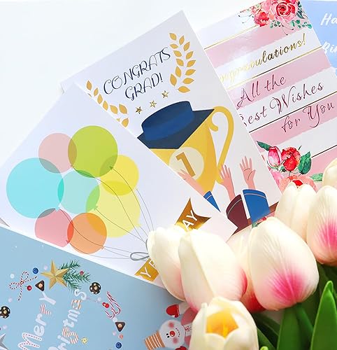 Miniatura 6 de 70 tarjetas de cumpleaños únicas a granel, caja surtida de tarjetas de felicitación para todas las ocasiones con sobres y calcomanías en blanco,