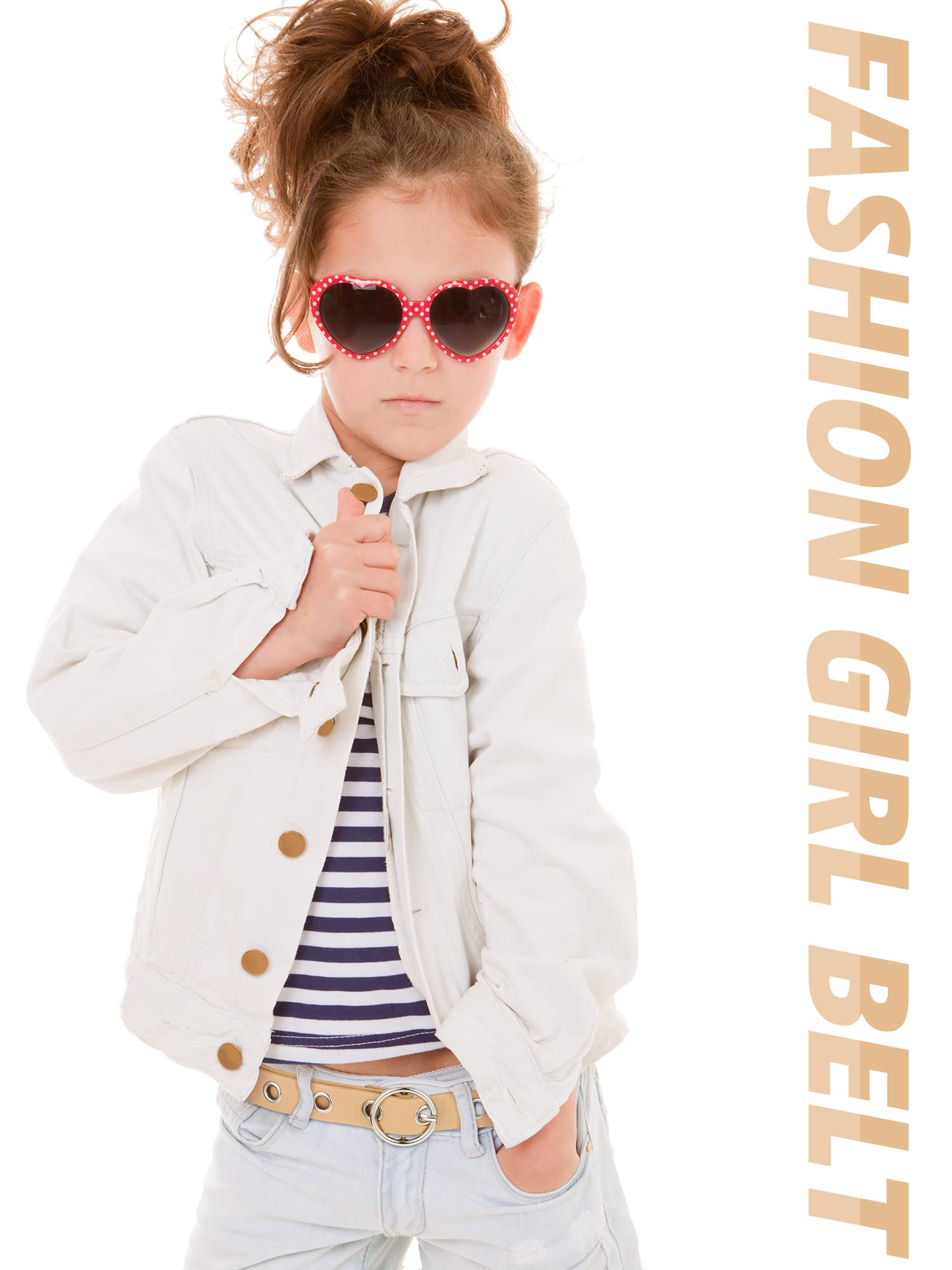 Bencailor 4 Pcs Kids Leather Belts Girls Skinny Belt Faux Leather Jeans with O Ring Buckles for 6-12 Years Girls, 4 Colors(For Waist Size 22