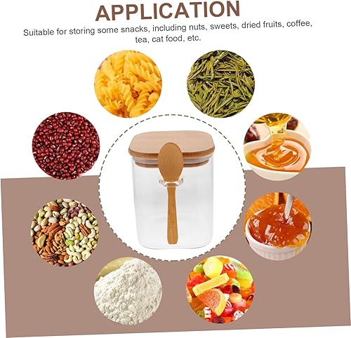 Miniatura 7 de Mikinona 1 juego de tarro hermético con cuchara de madera, almacenamiento de café, café en granos, tarro de almacenamiento de vidrio, recipiente de