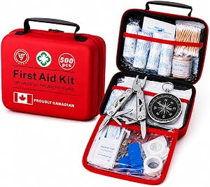 T-3 Deluxe 500 Pieces First Aid Kit + Survival Kit for Car, Office, Camping, Hiking, Sports, Waterproof, Durable Case