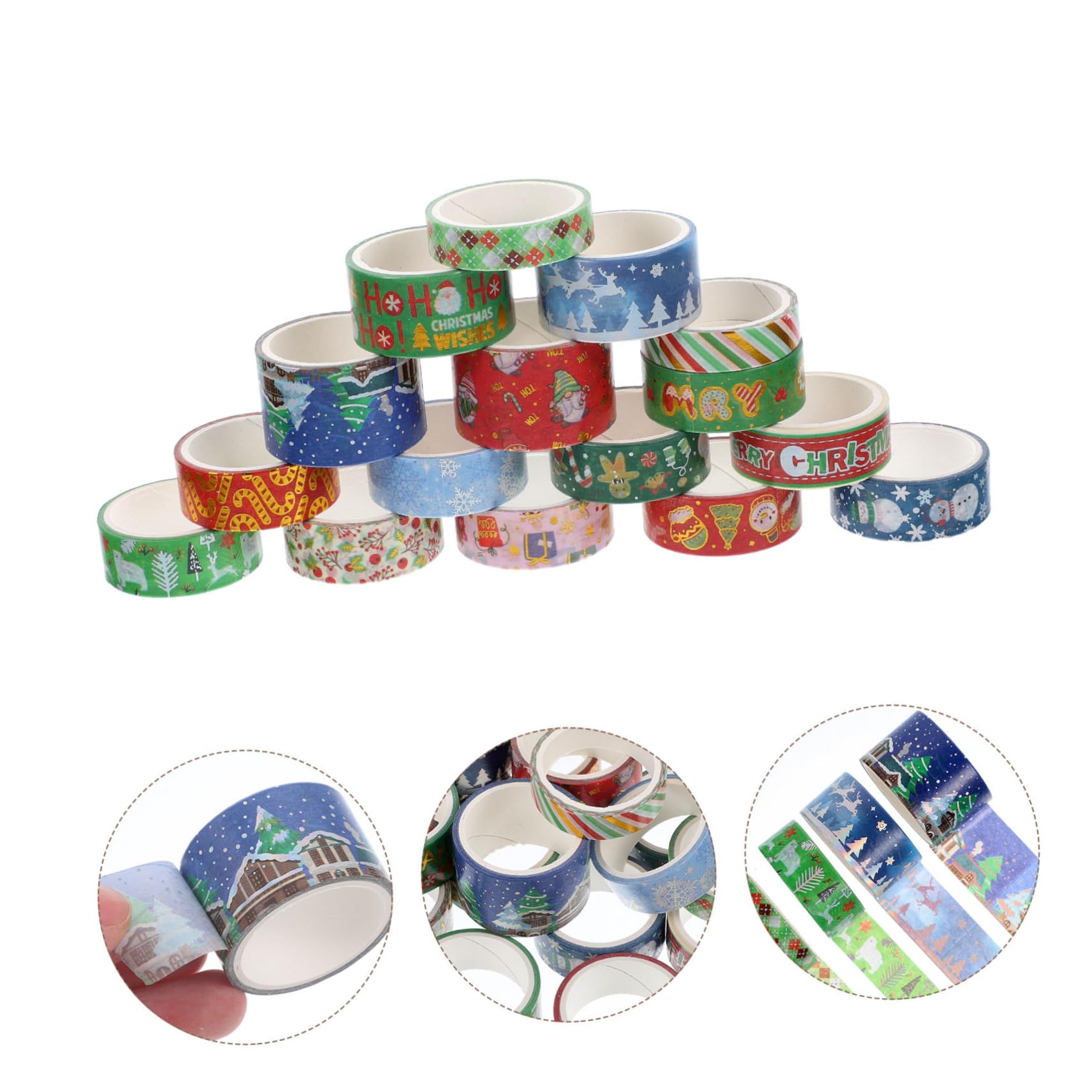 Operitacx 4 Set Nastro Washi Natalizio Con Stampa A Caldo Adesivi Decorativi Fai Da Te 16 Pezzi 3 M/Rotolo Nastro Per Abbellimenti Di Scrapbooking Etichette A Pois Adesivi 16 * 4