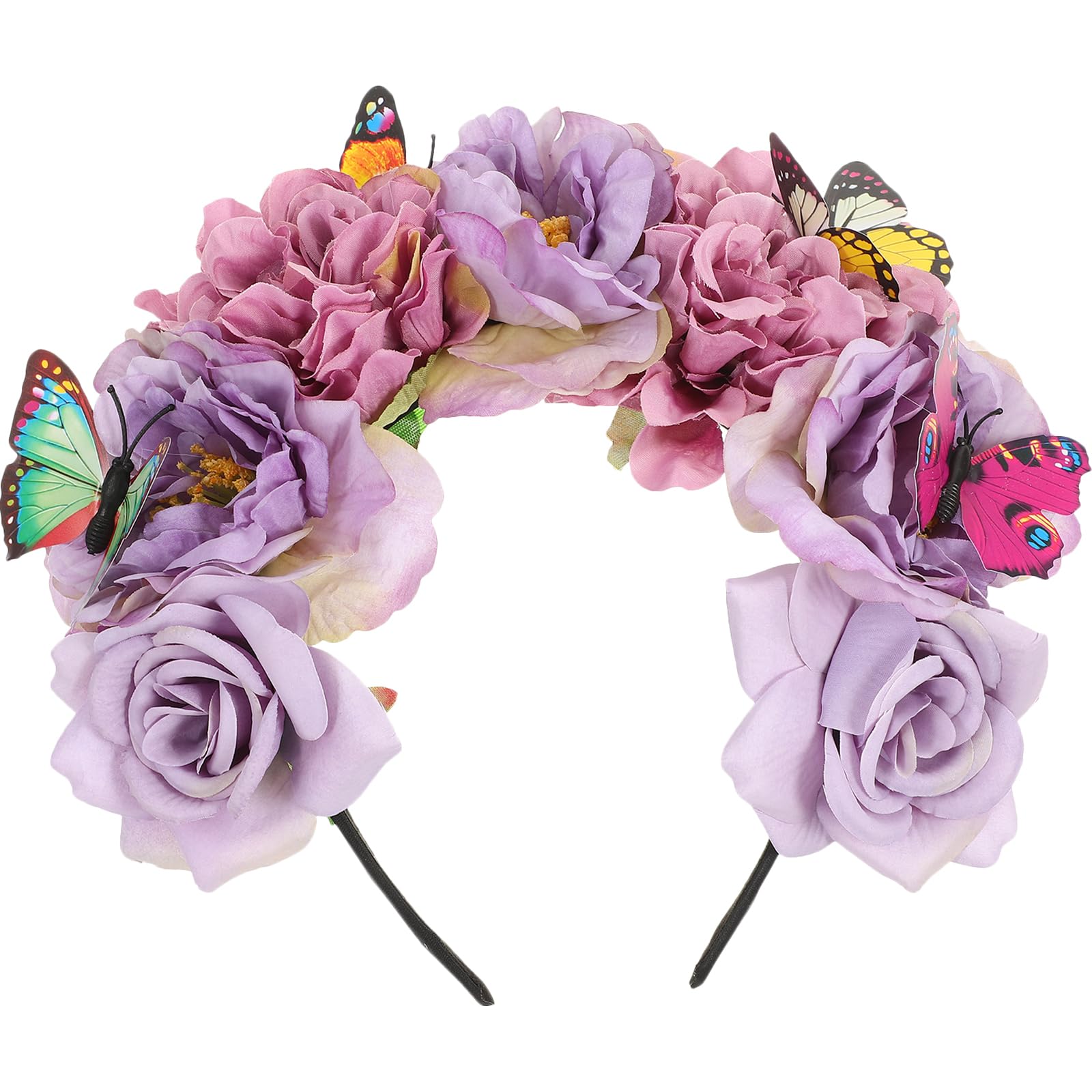 Handmade Floral Headband with Purple and Pink Roses Fairy Fascinator Headpiece Enchanting Soft Pink Rose Fairy Wings & Flower Crown  main image 4