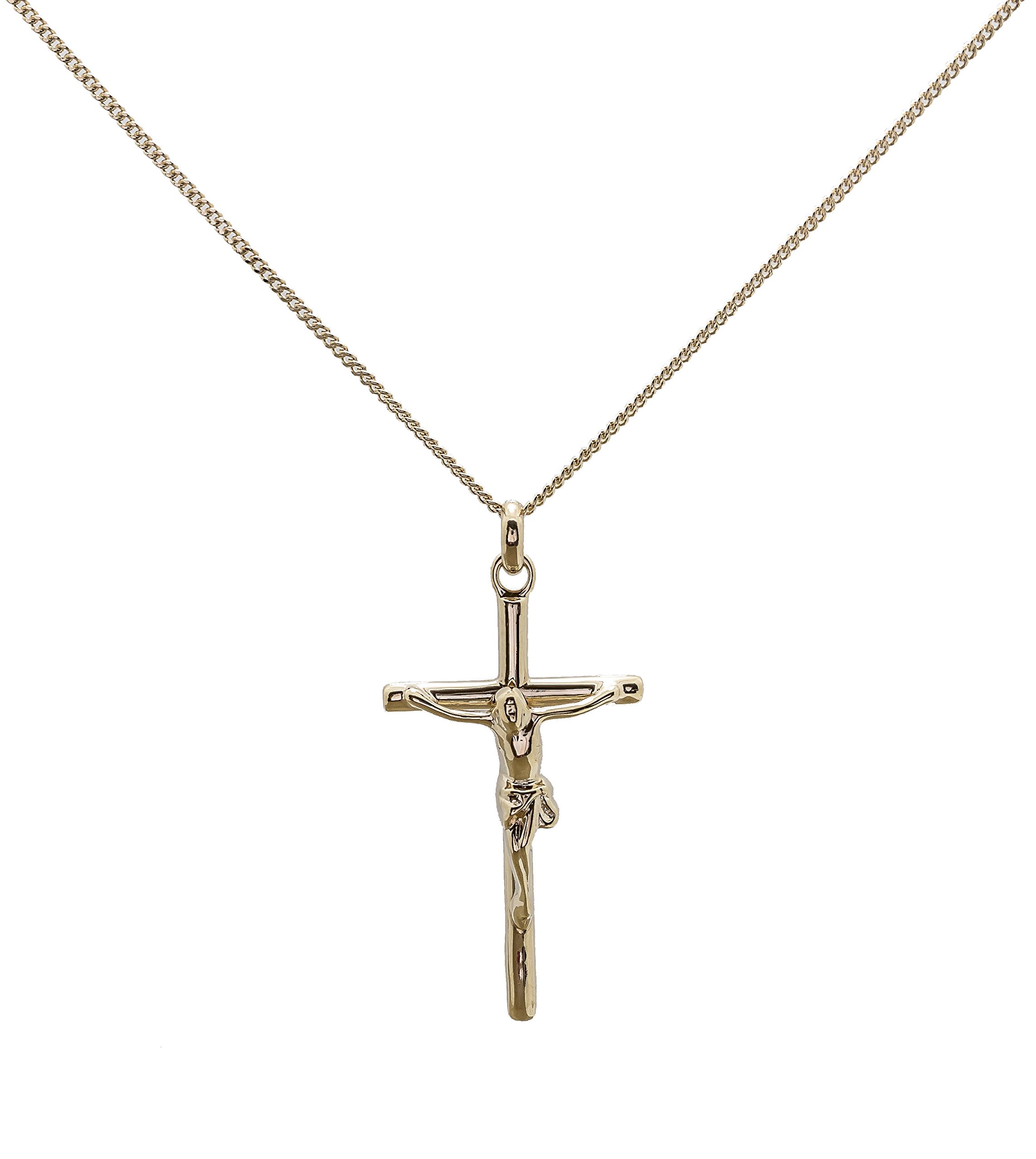 Collier homme | Croix ronde chrétienne Jesus | en plaqué Or authentique | ensemble pendentif avec chaine 50cm | boite cadeau pour homme ado | pour communion anniversaire