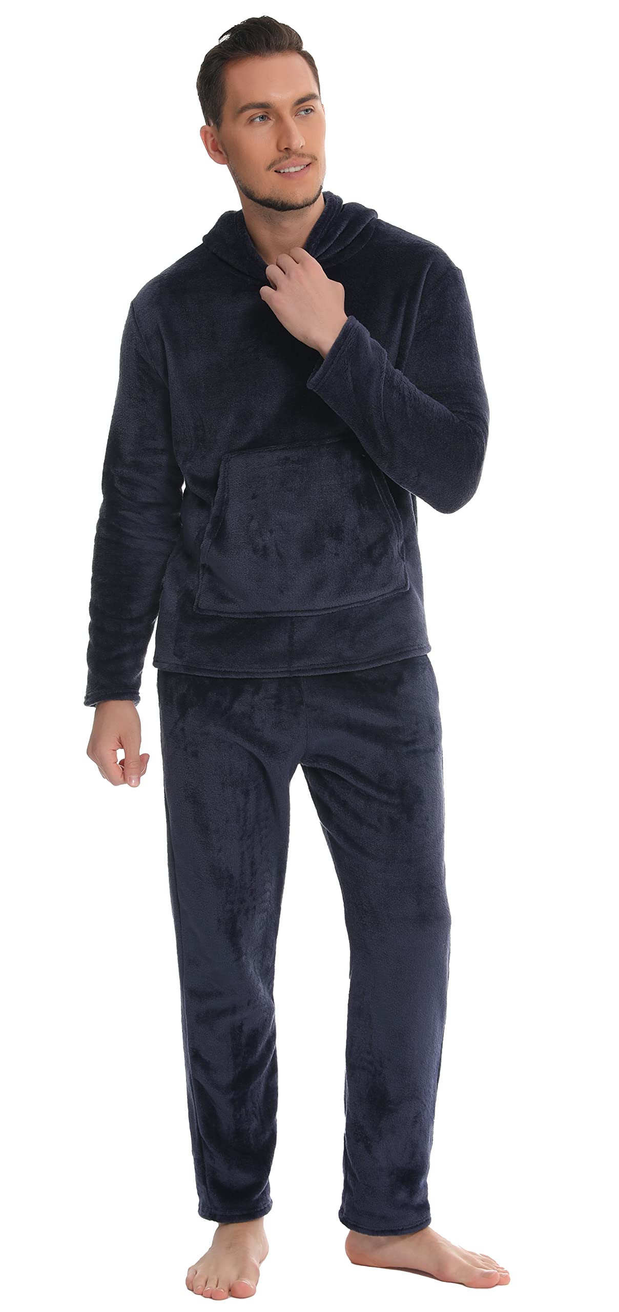 Vlazom Pigiama Uomo Flanella Calda 2 Pezzi con Cappuccio e Tasche Morbido | Flanella Morbida e Calda, Grande Tasca Ventrale, Cappuccio Integrato per Più Calore, Disponibile in Più Colori