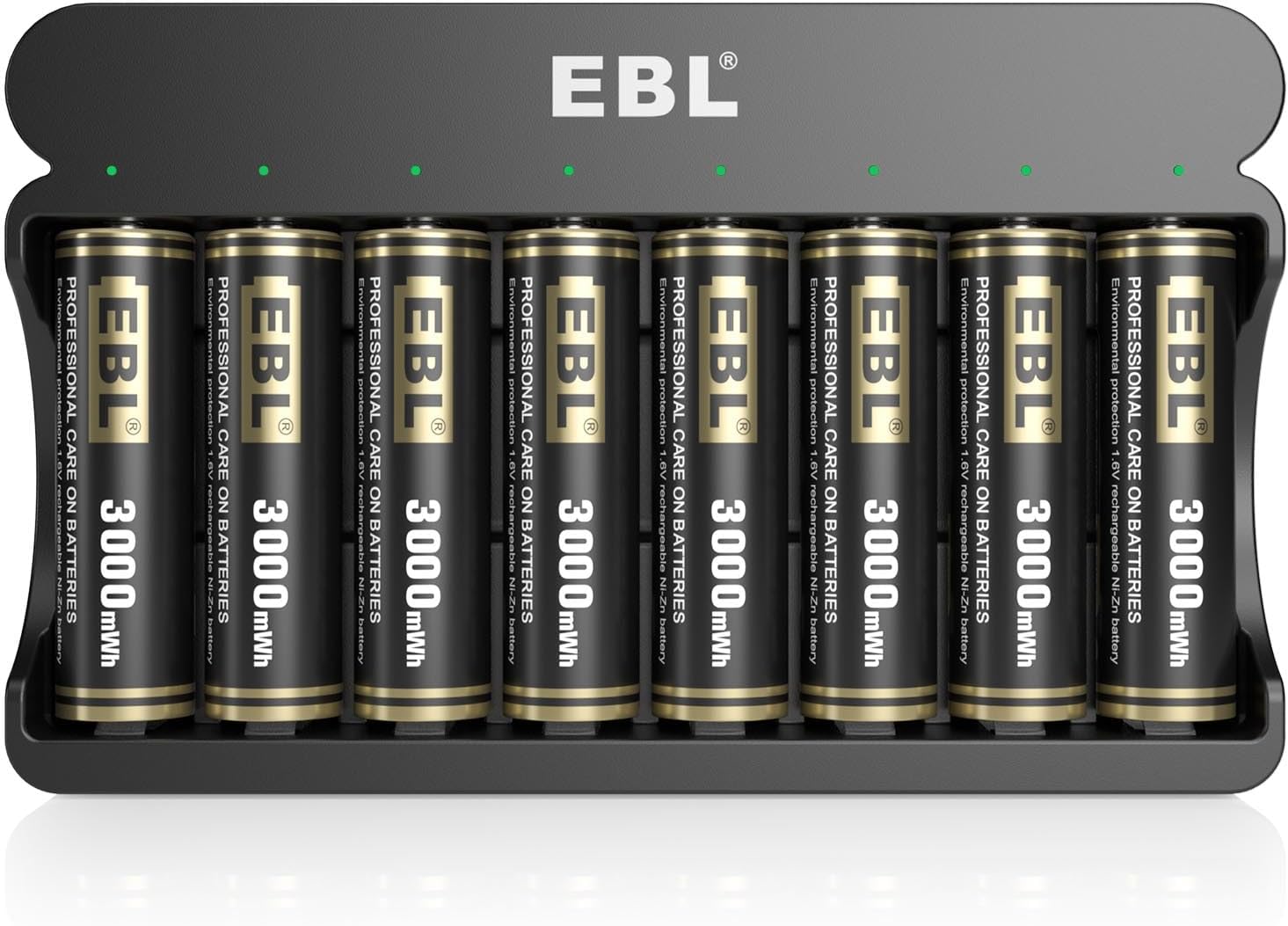 EBL 8 Pack Rechargeable AA Batteries Ni-Zn 3000mWh with 8 Bay Ni-Zn Battery Charger - 1.6V Double A Battery High Performence and AA AAA Charger