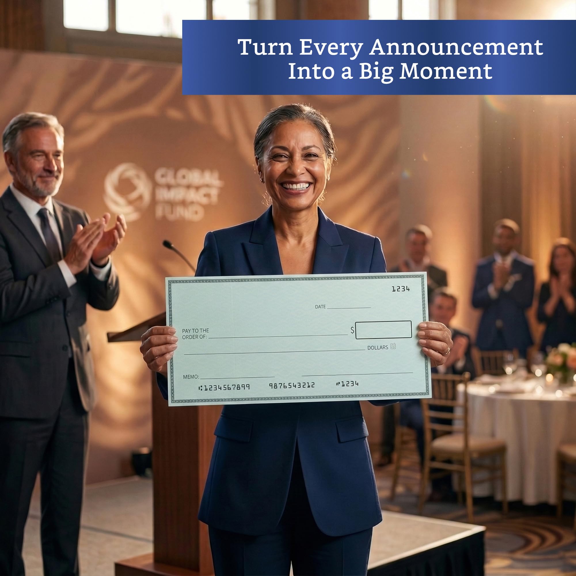 Cheque gigante (23.5 x 12.5 pulgadas) – Gran cheque para presentación – Premio de cheques falsos de gran tamaño – Cheque gigante en blanco – Cheque promocional – Cheques de presentación grandes