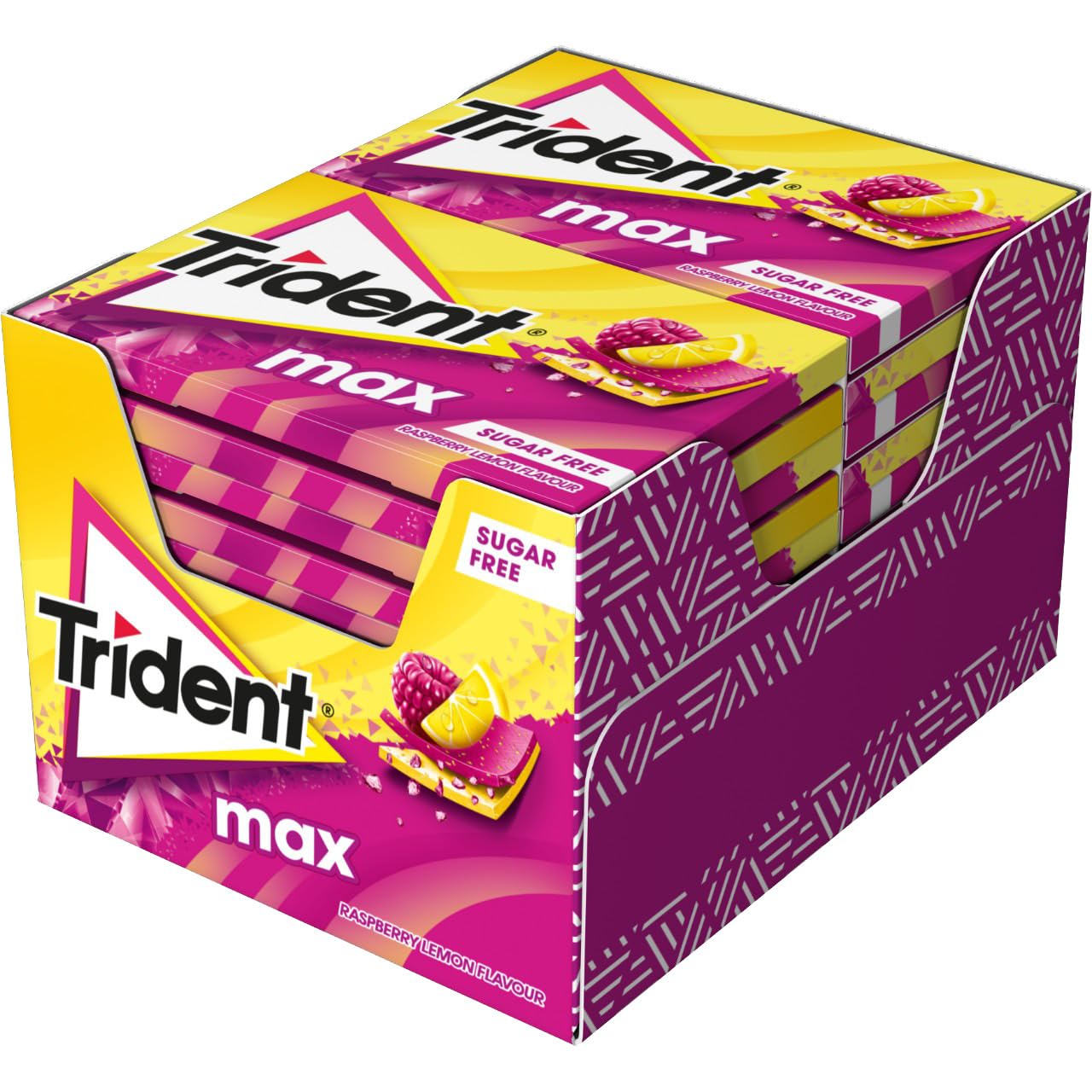 Trident Max Raspberry Lemon- Chicles sin Azúcar con Sabor a Frambuesa y Limón- Paquete de 12 Envases de 23 g