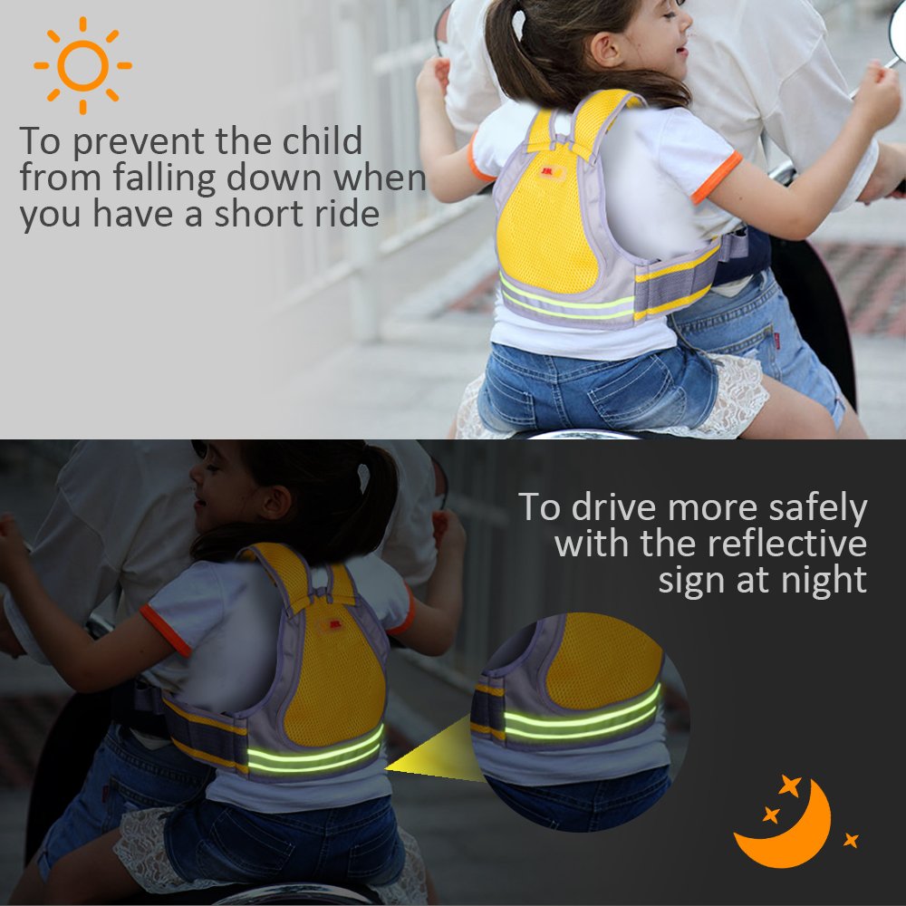 Jolik Child Motorcycle Safety Harness with 4 – in – 1 Buckle Breathable Material in Yellow — Amazon image 2