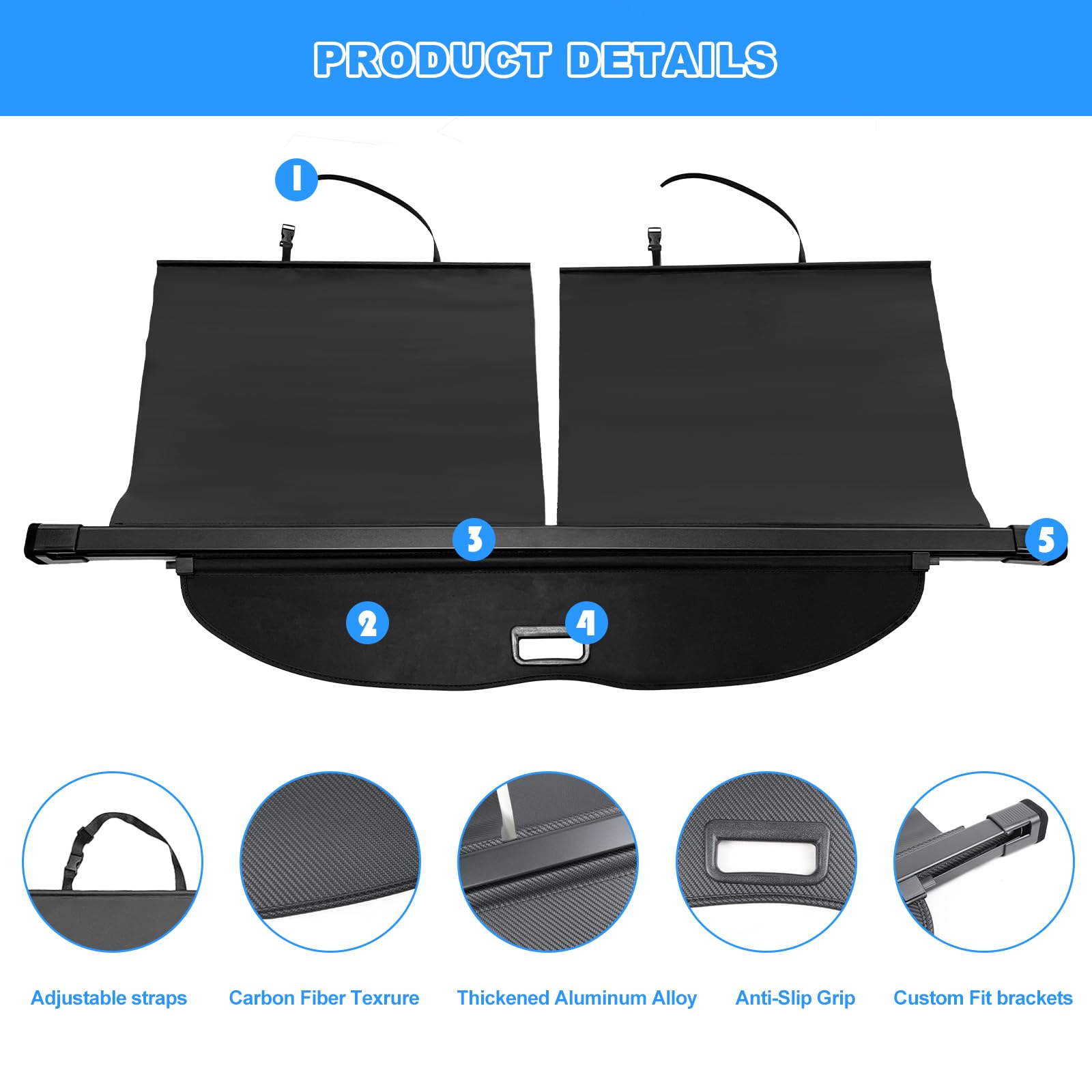 AQAE Retractable Cargo Cover For Cadillac Lyriq 2023-2024 - Trunk Security Shade