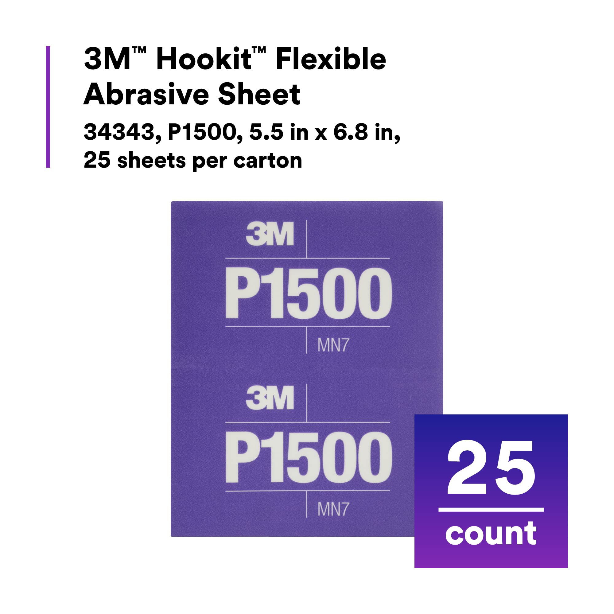 3M Hookit Flexible Schleiffolie 34343, 14 x 17,3 cm, 1500+ Grade, 25 Stück, Klarlackschleifen, Farbveredelung, Fehlentfernung, langlebig