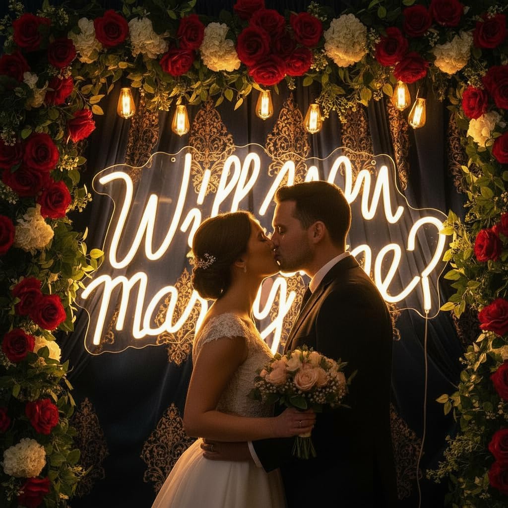 Will You Marry Me Neon Sign, 21.7x13.8 Inch LED Light Up Letters image 2