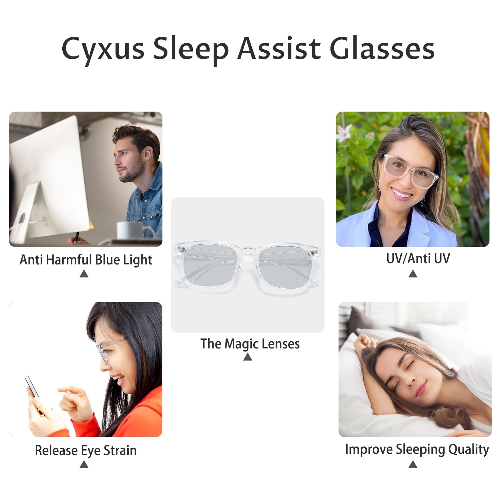 Cyxus Occhiali da luce blu per uomini e donne, riducono l'affaticamento oculare, protezione UV, per schermi del computer