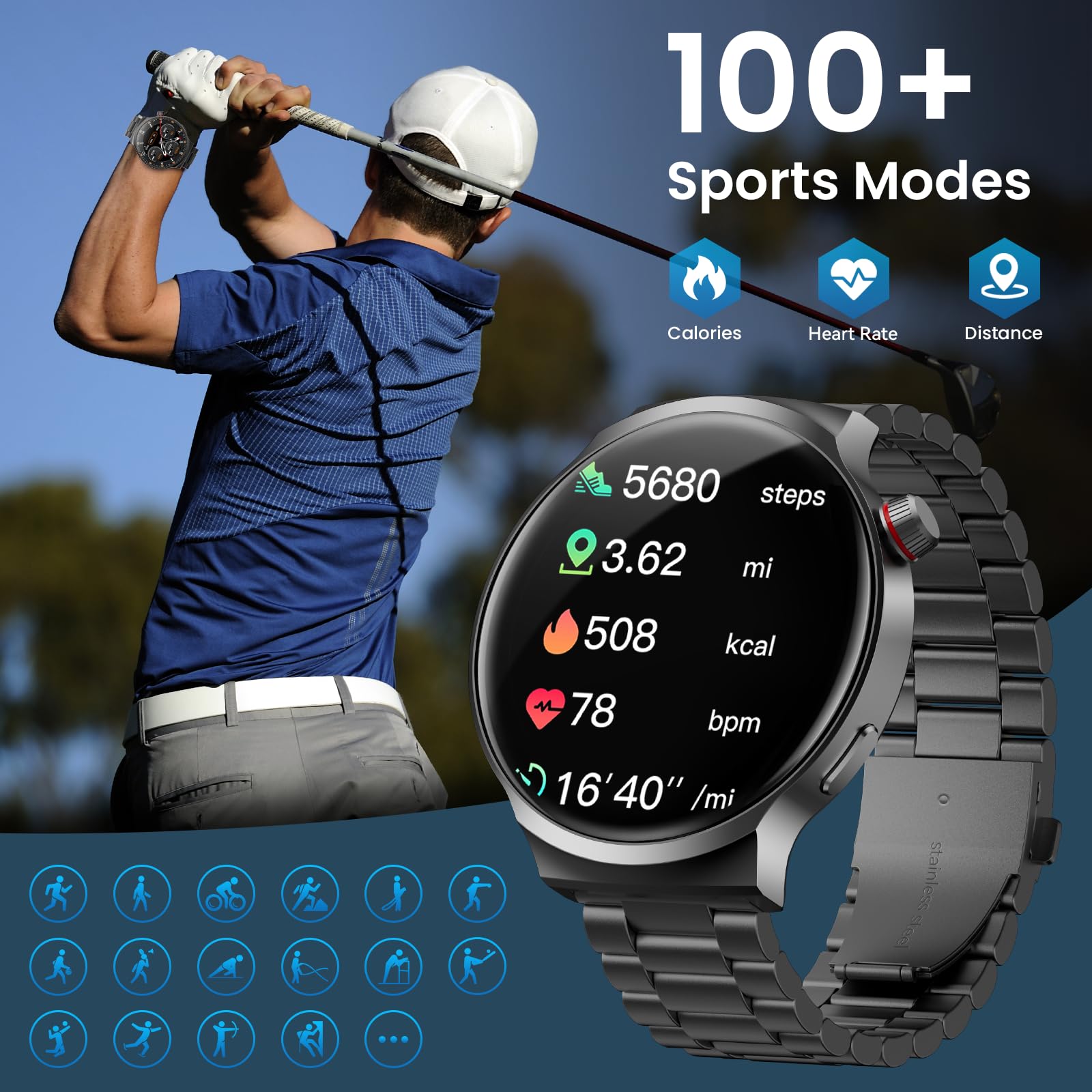 AMAZTIM Smart Watch for Men, 1.85" Ultra-Large HD Display, 120-Day Battery Life with 1000mAh Charging Case, Military-Grade Materials,Answer/Dial Calls, 24/7 Heart Rate & Sleep Monitor,Android & iOS