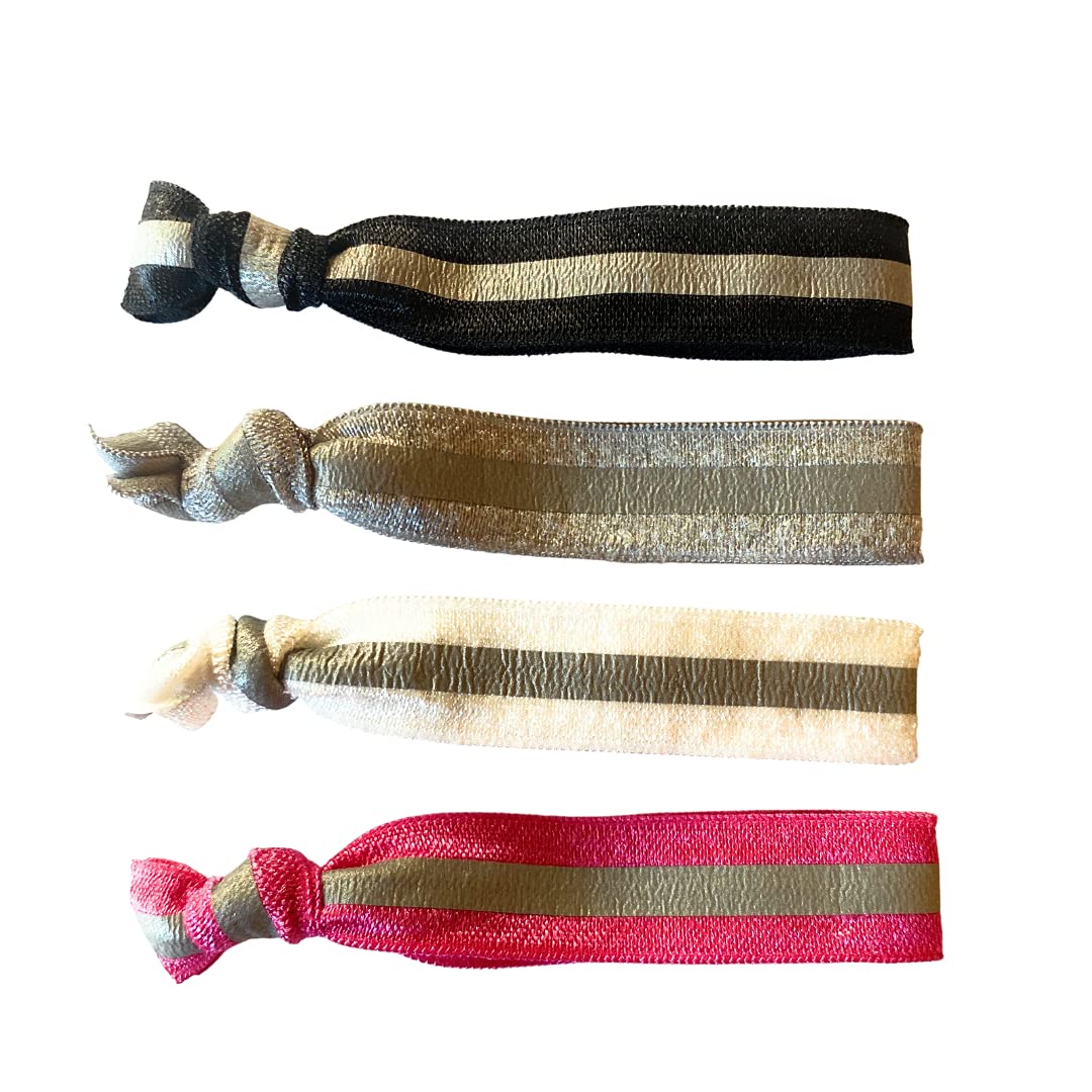Mia Sport Tony Ties, elastico per capelli con nastro riflettente annodato, 2 in 1, per coda di cavallo, nero, rosa, grigio, bianco, per atleti, donne, ragazze, 2 confezioni da 8 pezzi