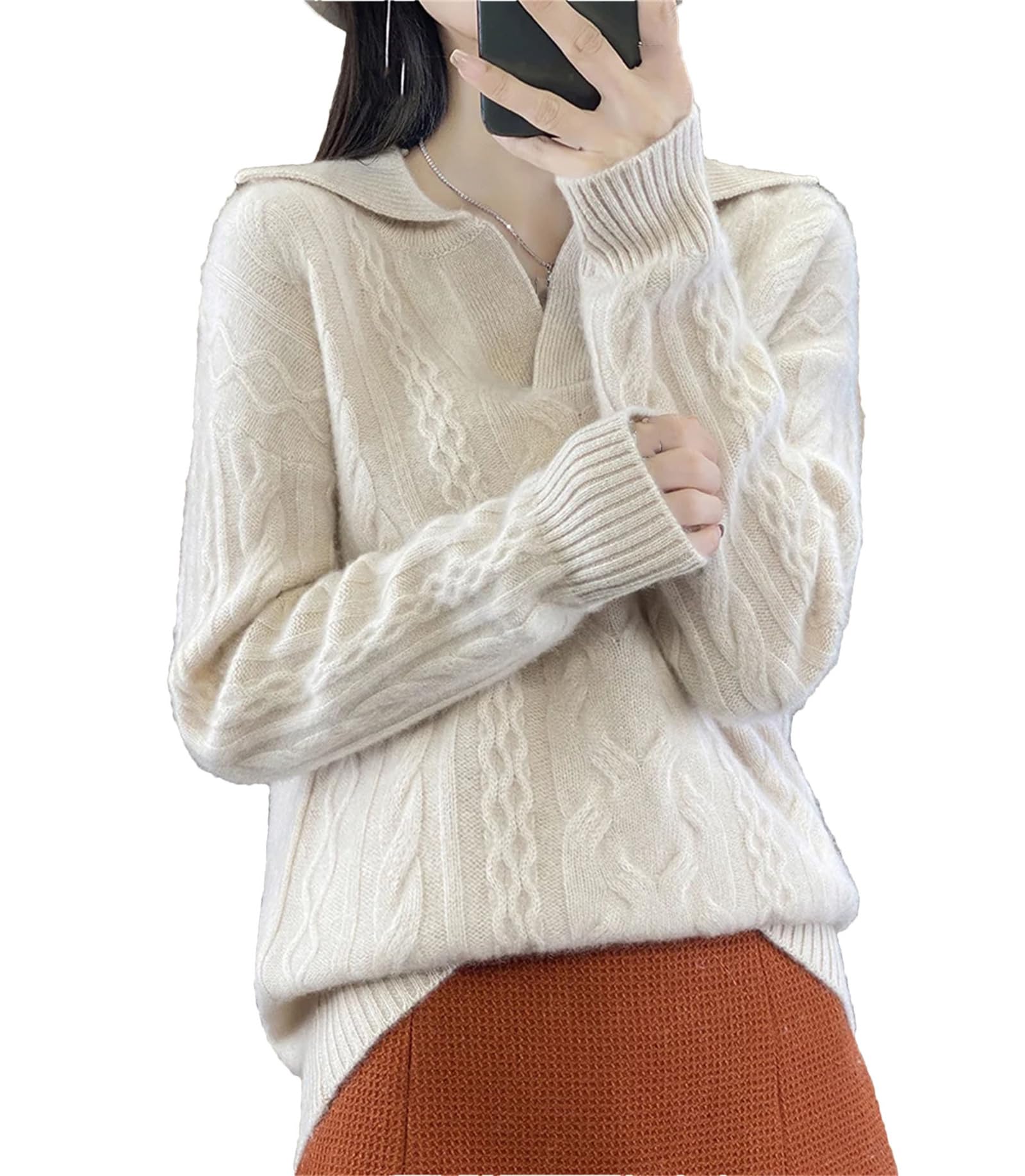 Maglione da donna Inverno Fiore Intrecciato Girare giù Collare Pullover Lana Merino Spessore Femminile Maglione Maglieria Top