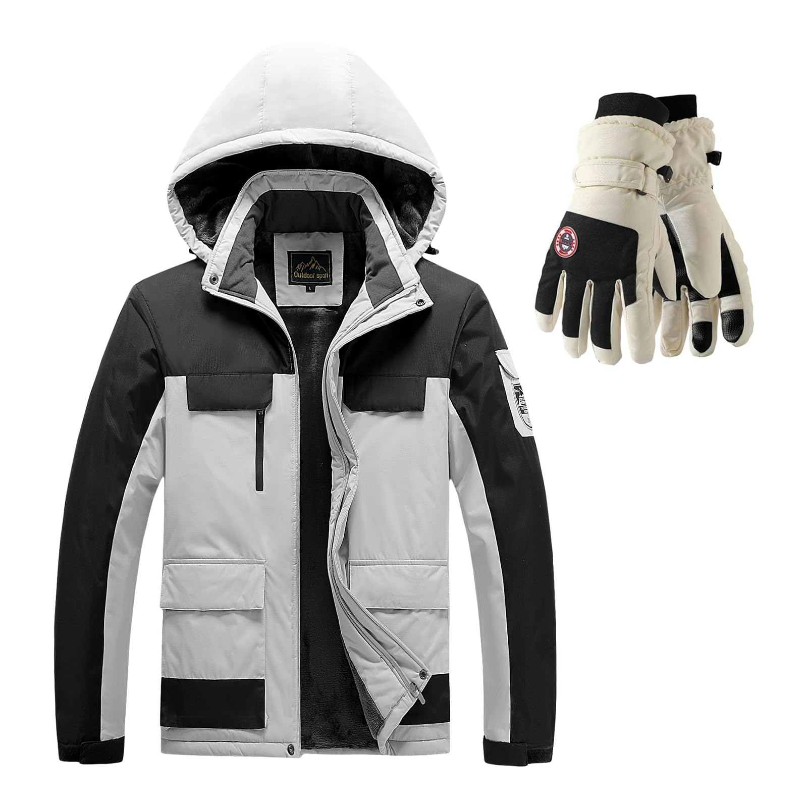 Chaqueta De Esquí Para Hombre Impermeable Y Abrigada- Cortavientos Capucha Desmontable, Snowboard Montaña Invierno Exterior