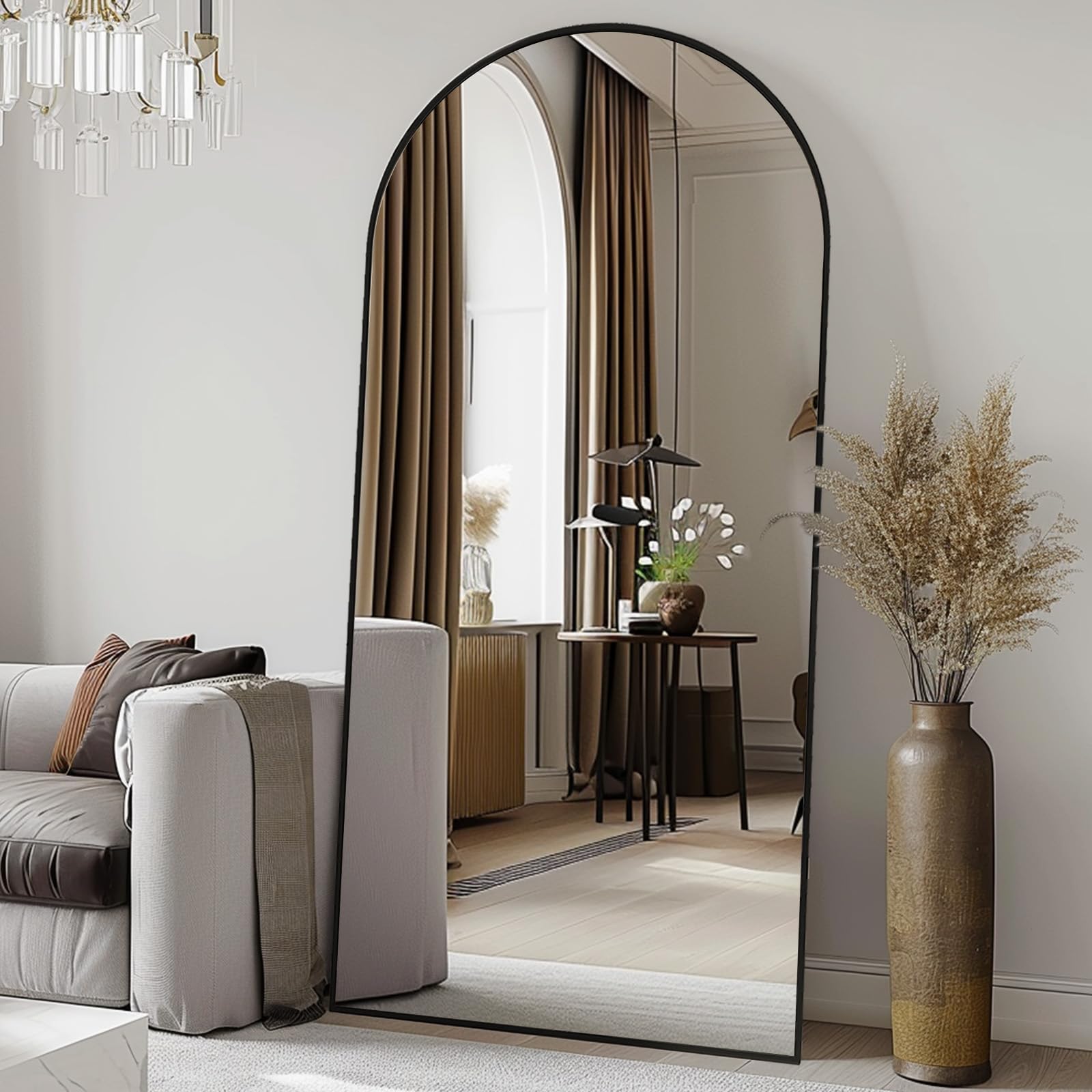 Photo 1 of LFT HUIMEI2Y Arched Full Length Mirror, 71"x32" Oversize Full Floor Body Dressing Tempered Mirror with Stand, Aluminum Alloy Frame for Living Room,Bedroom Black