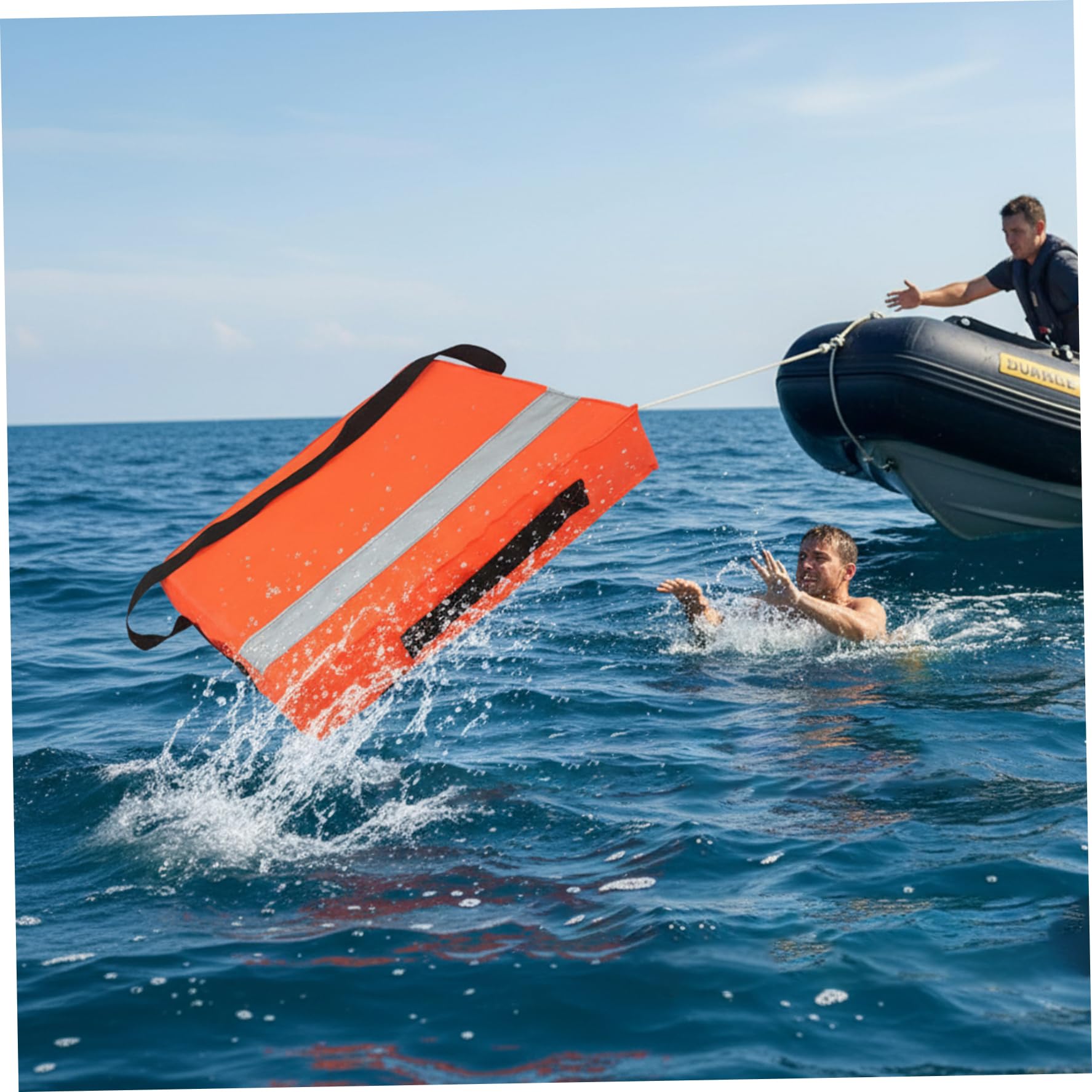 Cojín flotante para embarcaciones dispositivo de flotación arrojadizo cojín naranja de alta visibilidad para embarcaciones con tiras reflectantes y correa de transporte para emergencias piscina 35x45x