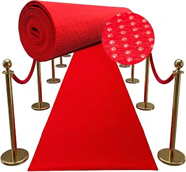 Red Carpet Runner for Party - Durable, Non Slip Red Rug - Hollywood Theme Party Decorations, Wedding Ceremony, Runway, Prom, Indoor & Outdoor Event 2.2x16.4ft