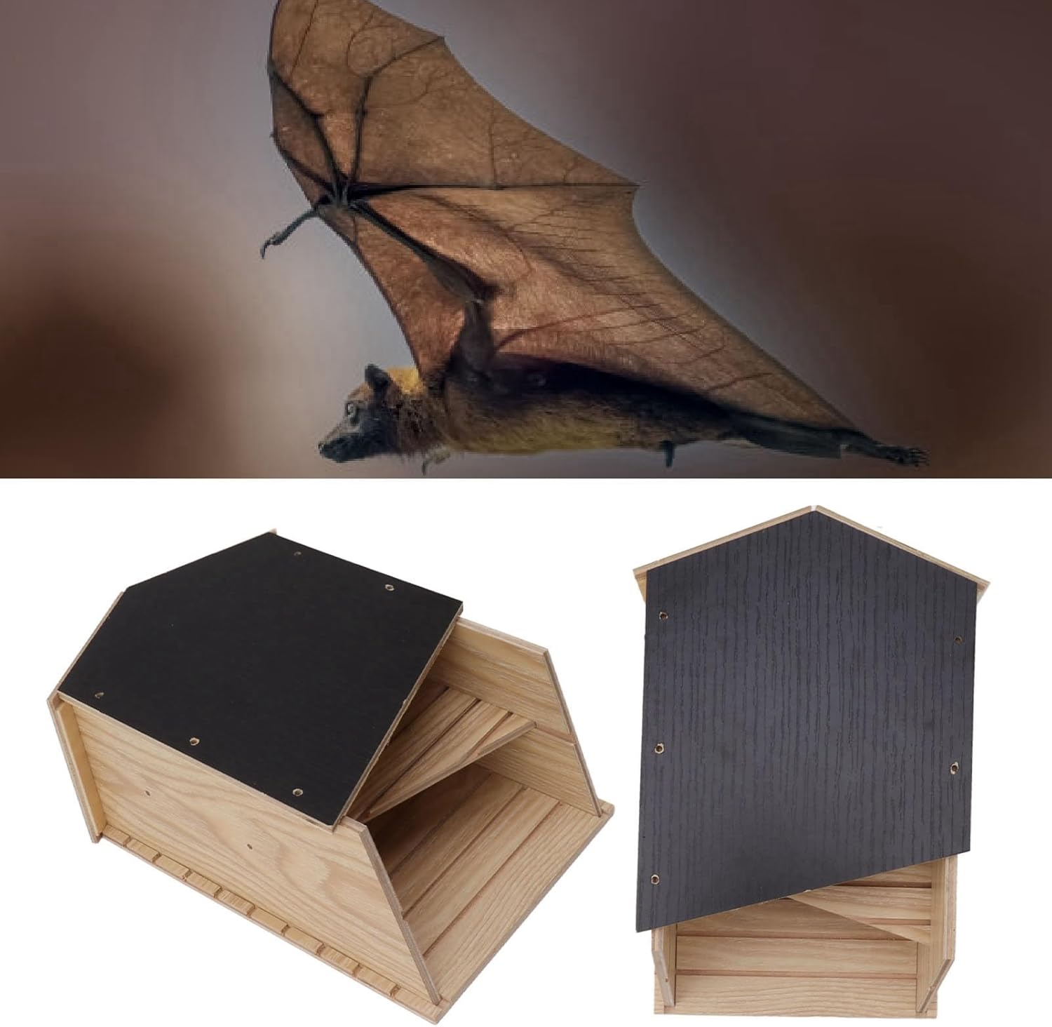 GLOGLOW 3Pcs Handcrafted Weather Bat House, Double Chamber Design, Solution for Outdoor Garden, Patio, Yard, Easy Installation