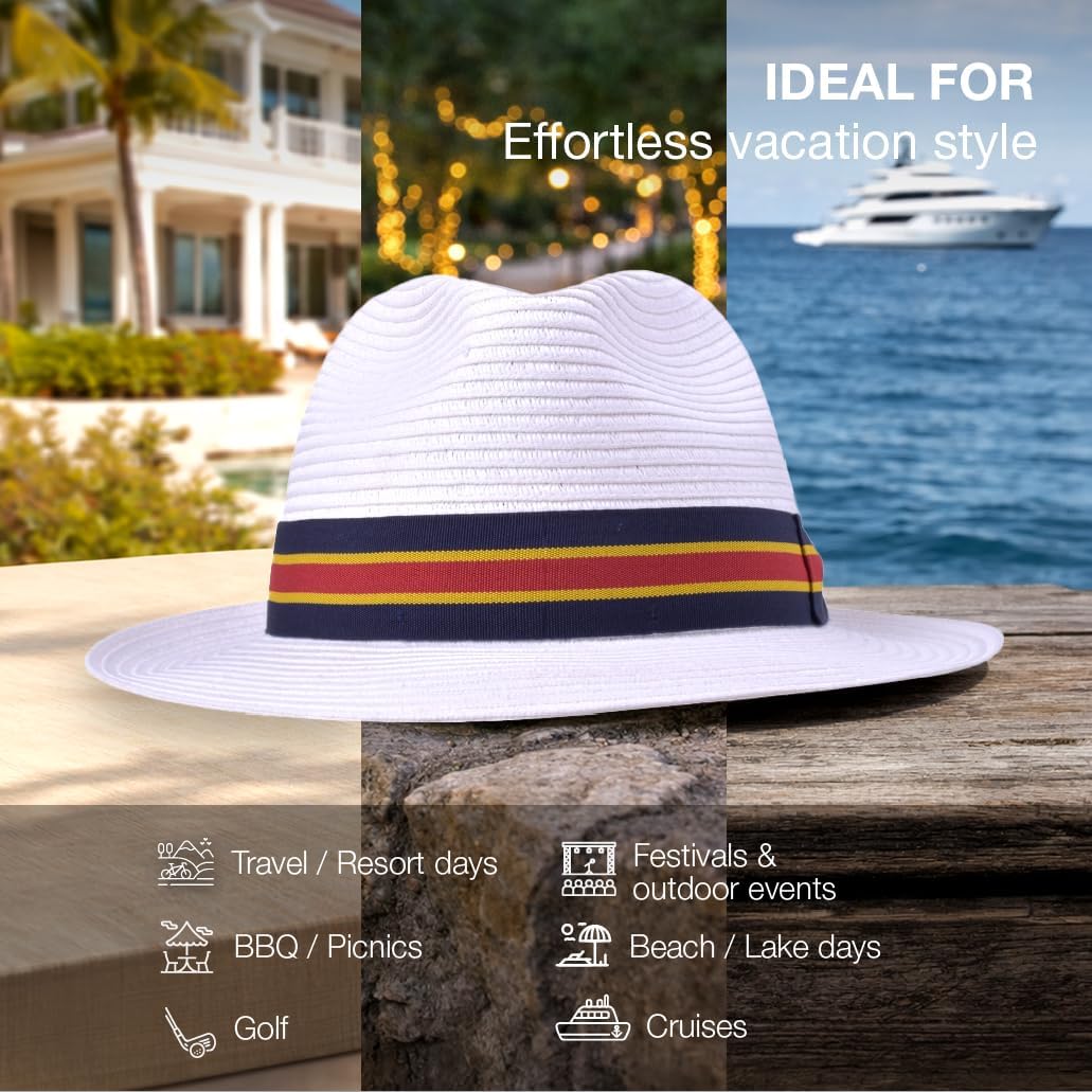 Bigalli Cuba Paper Braid Sun Hats for Women Men Crushable Beach Hat Center Dent, Grosgrain Ribbon UV SPF 80