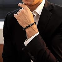 Vista 6 de FRG Initials Bracelets for Men Letter Link Handmade Natural Black Onyx Tiger Eye Stone Beads Braided Rope Meaningful Bracelet